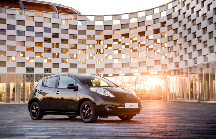 Black Nissan Leaf parked