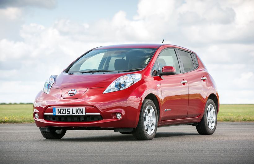 Red Nissan Leaf front
