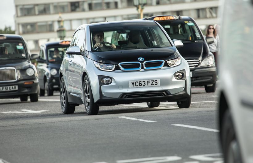BMW i3 front in London traffic