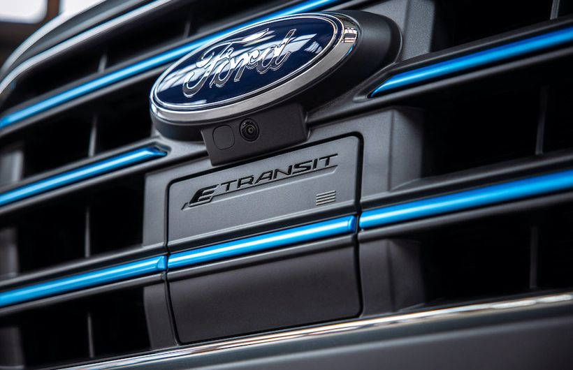 Ford E Transit electric van front grill logo