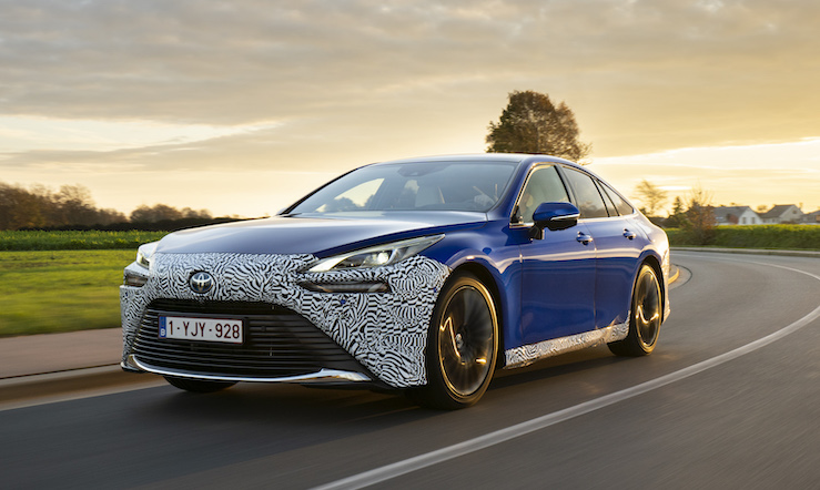 Toyota Mirai Hydrogen exterior front driving in country