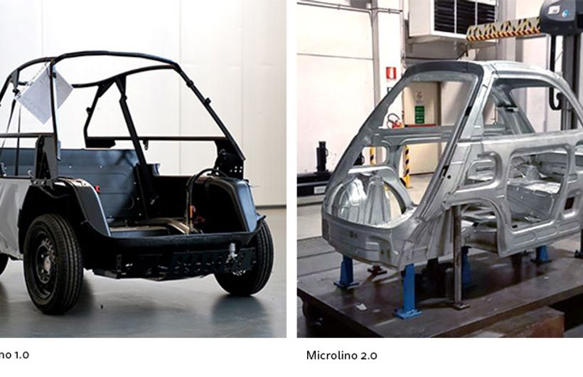 Microlino two seater bubble electric vehicle chassis