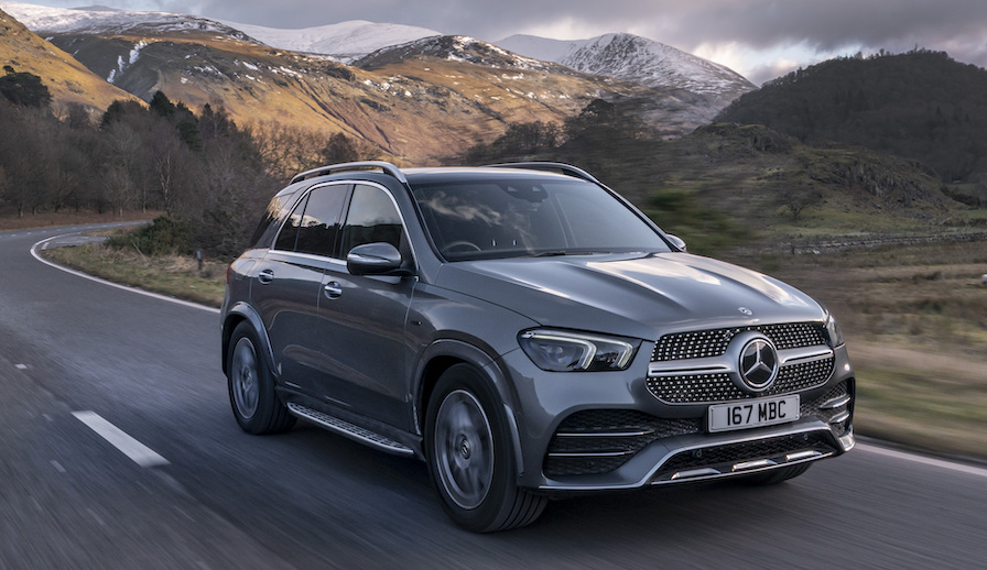 Mercedes-Benz GLE350de4MATIC front action shot, UK registered, mountains in background