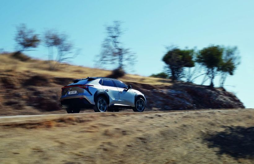 Toyota, Toyota bZ4z, Toyota electric car, driving, action, rear, silver