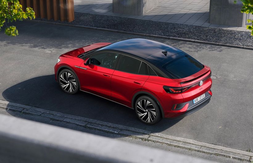 Red Volkswagen ID.5 electric car from above