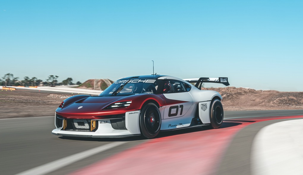 Porsche Mission R front tracking on circuit