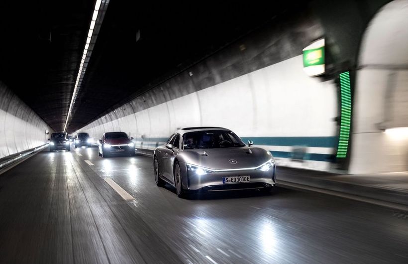 Mercedes EQXX, action, in a tunnel
