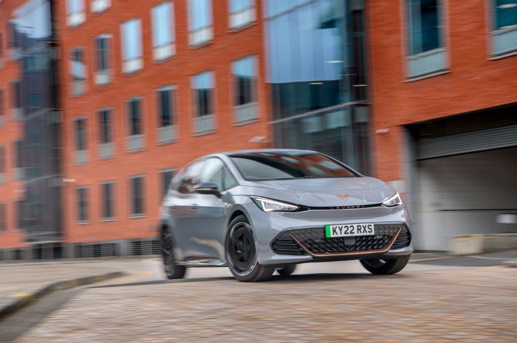 Cupra, Cupra Born, Vapor Grey, front, three-quarters, UK, driving