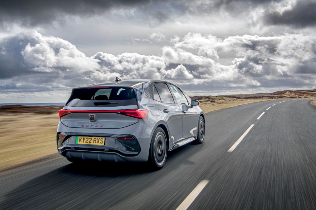 Cupra, Cupra Born, Vapor Grey, rear, three-quarters, UK, driving