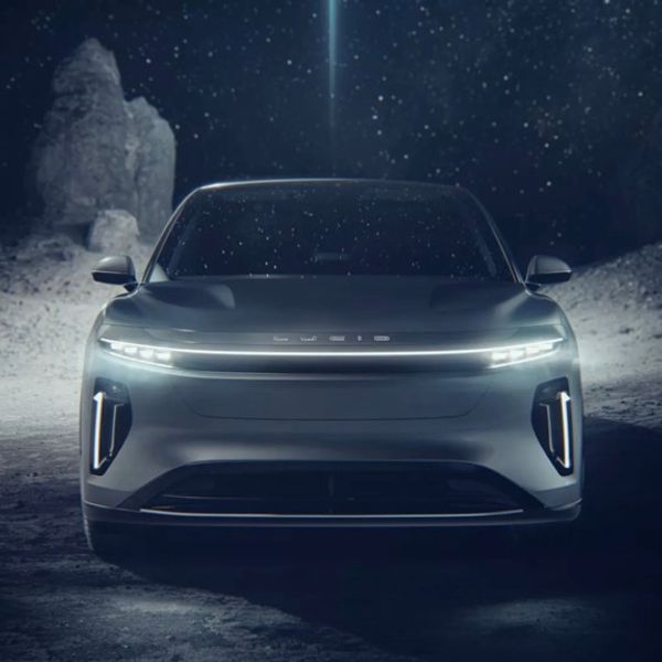 Lucid Gravity teaser shot, moonscape, front on.