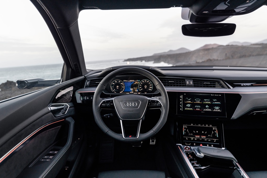 Audi Q8 e-tron dashboard and interior, left hand drive car